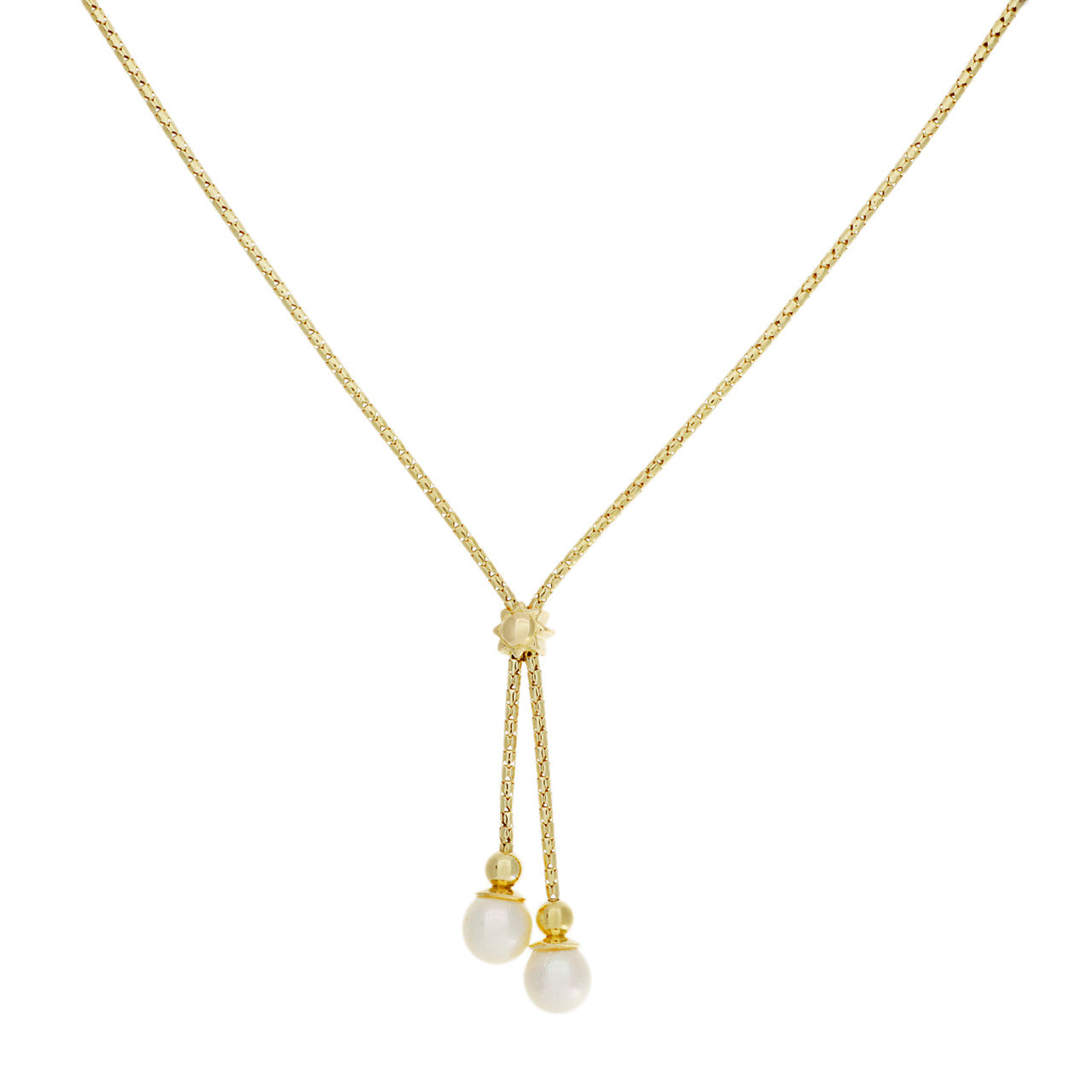 Exclusive 18K Yellow Gold Pearl Drop Pendant Necklace — Front View