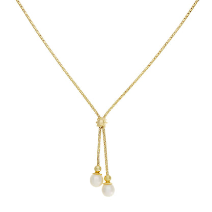 Exclusive 18K Yellow Gold Pearl Drop Pendant Necklace — Front View