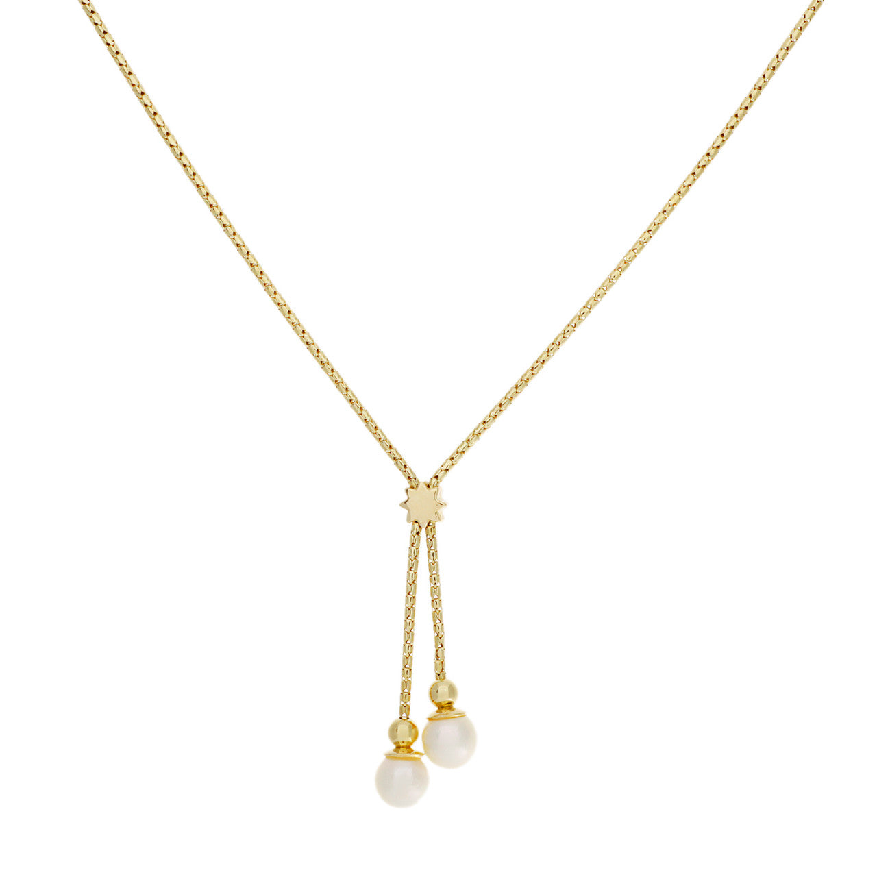 Exclusive 18K Yellow Gold Pearl Drop Pendant Necklace — Side View