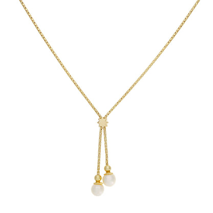 Exclusive 18K Yellow Gold Pearl Drop Pendant Necklace — Side View