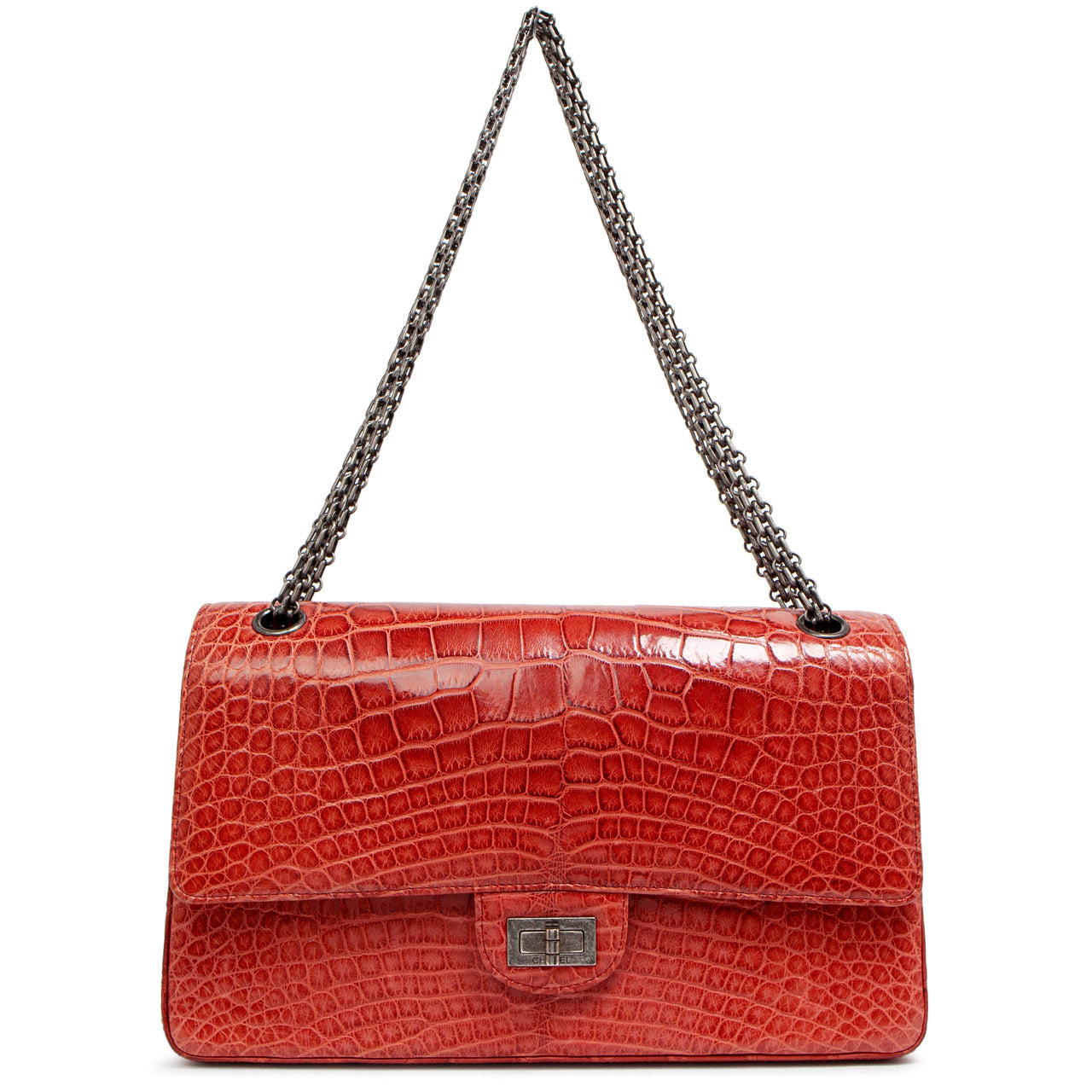 Exclusive Chanel  Red Alligator Reissue 2.55 Double Flap 226 — Front View