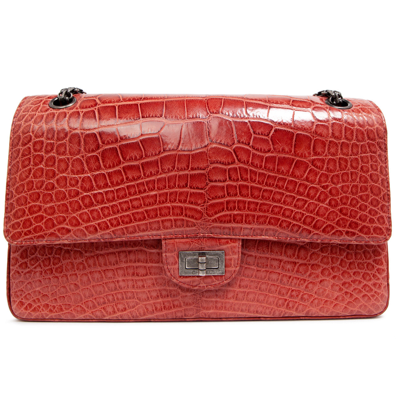 Exclusive Chanel  Red Alligator Reissue 2.55 Double Flap 226 — Back View