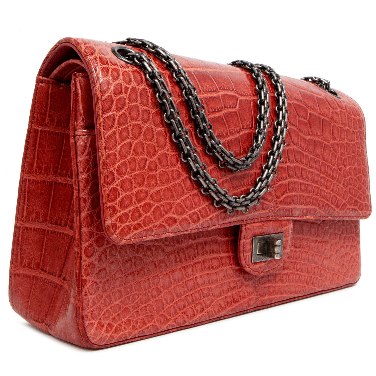 Exclusive Chanel  Red Alligator Reissue 2.55 Double Flap 226 — Side View