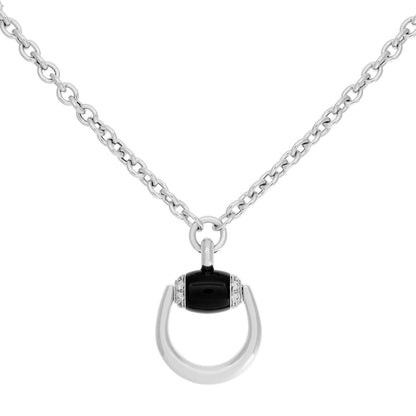 Exclusive Gucci 18K White Gold, Diamond & Onyx Horsebit Pendant Necklace — Front View