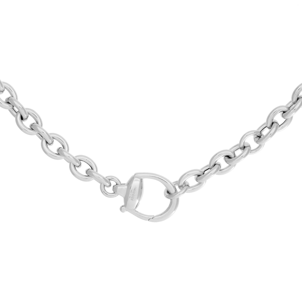 Exclusive Gucci 18K White Gold, Diamond & Onyx Horsebit Pendant Necklace — Side View