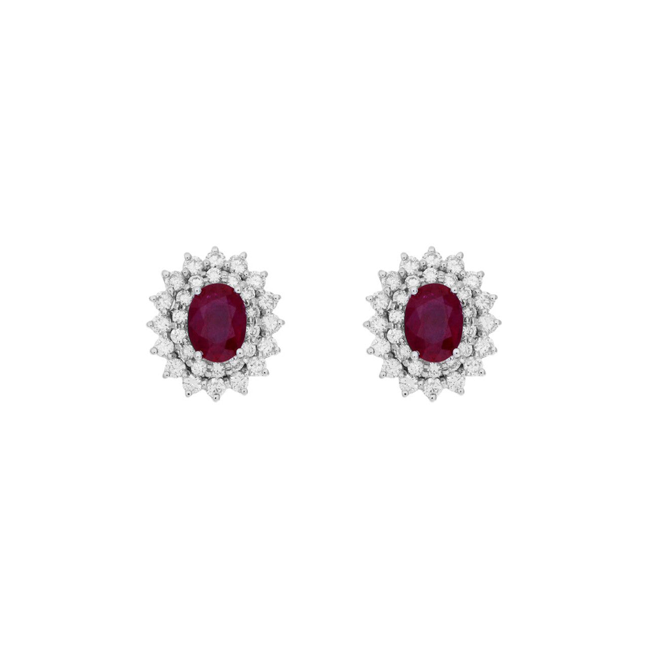 Exclusive 18K White Gold 2.06 Carat Ruby Diamond Earrings — Front View