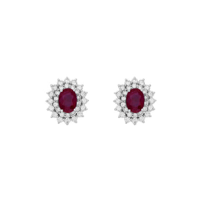 Exclusive 18K White Gold 2.06 Carat Ruby Diamond Earrings — Front View