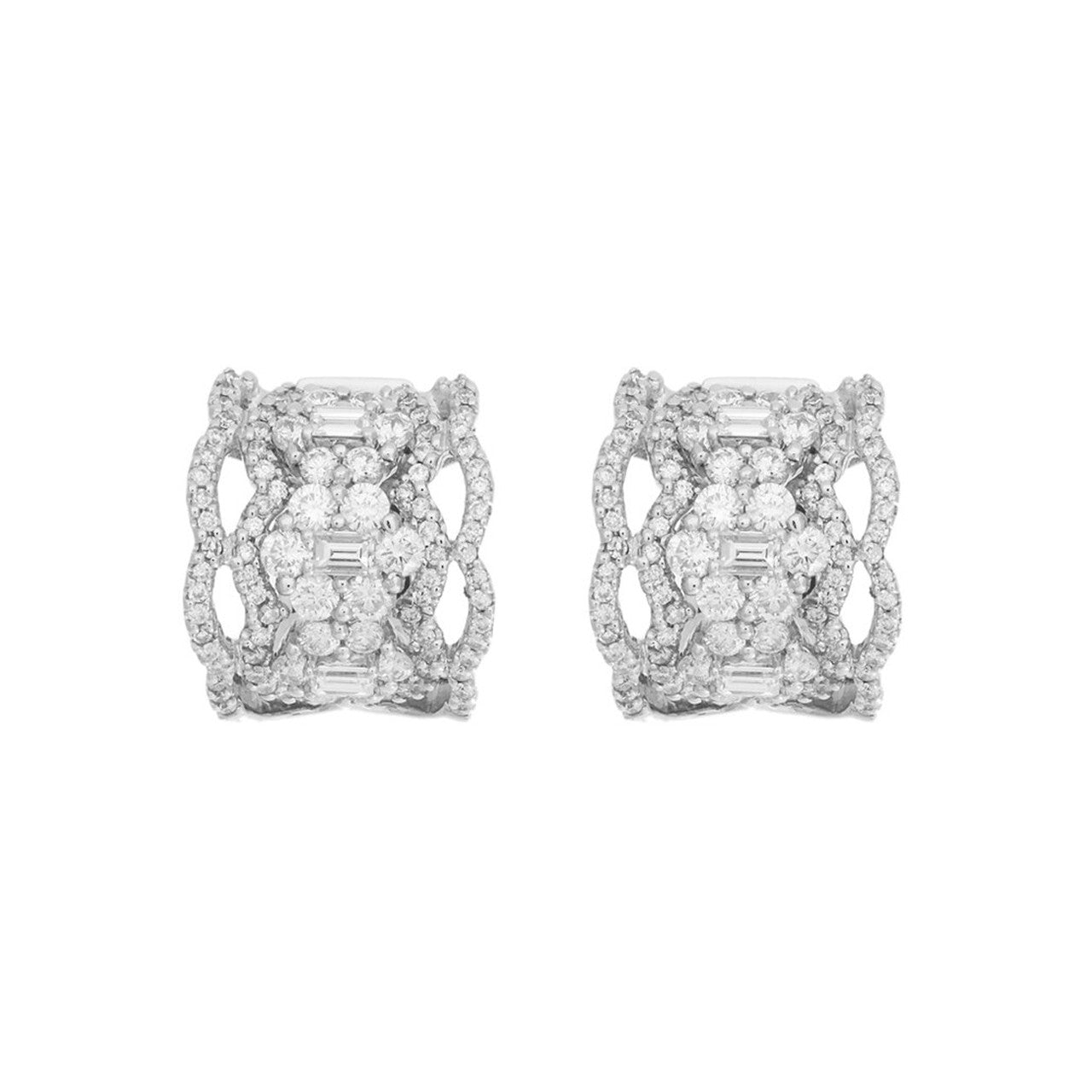 Exclusive 18K White Gold 2.19 Carat Diamond Hoop Earrings — Front View