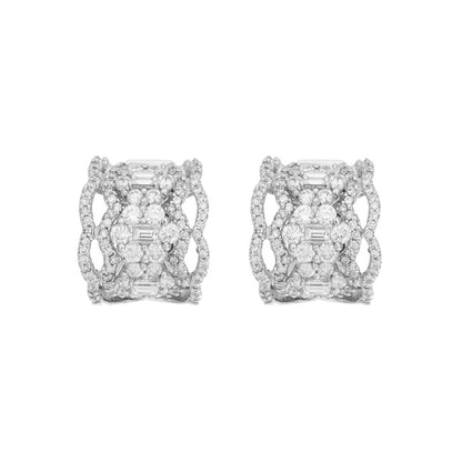 Exclusive 18K White Gold 2.19 Carat Diamond Hoop Earrings — Front View