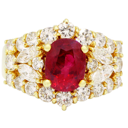 Exclusive 18K Yellow Gold 1.80 Carat Ruby Diamond Ring — 5 — Front View