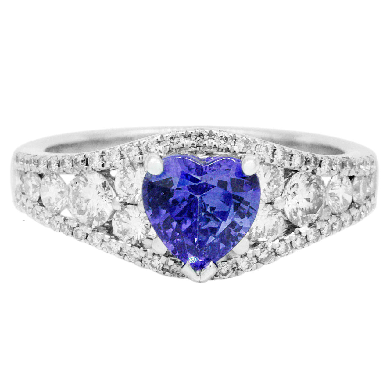 Exclusive 18K White Gold 1.20 Carat Sapphire Diamond Ring — 5.5 — Front View