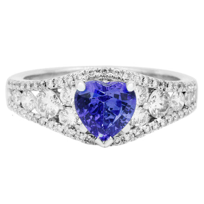 Exclusive 18K White Gold 1.20 Carat Sapphire Diamond Ring — 5.5 — Front View