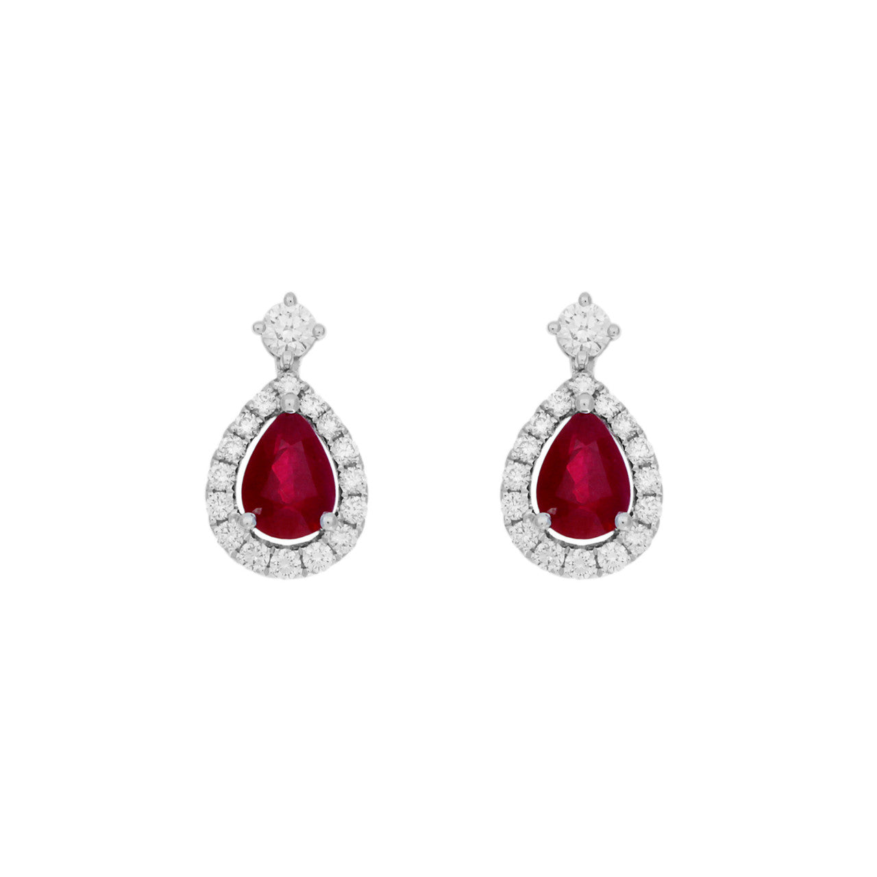 Exclusive 18K White Gold 1.76 Carat Ruby Diamond Drop Earrings — Front View