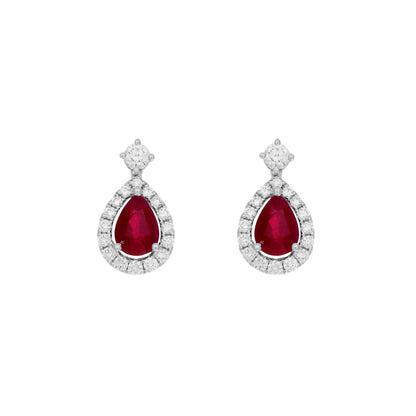 Exclusive 18K White Gold 1.76 Carat Ruby Diamond Drop Earrings — Front View