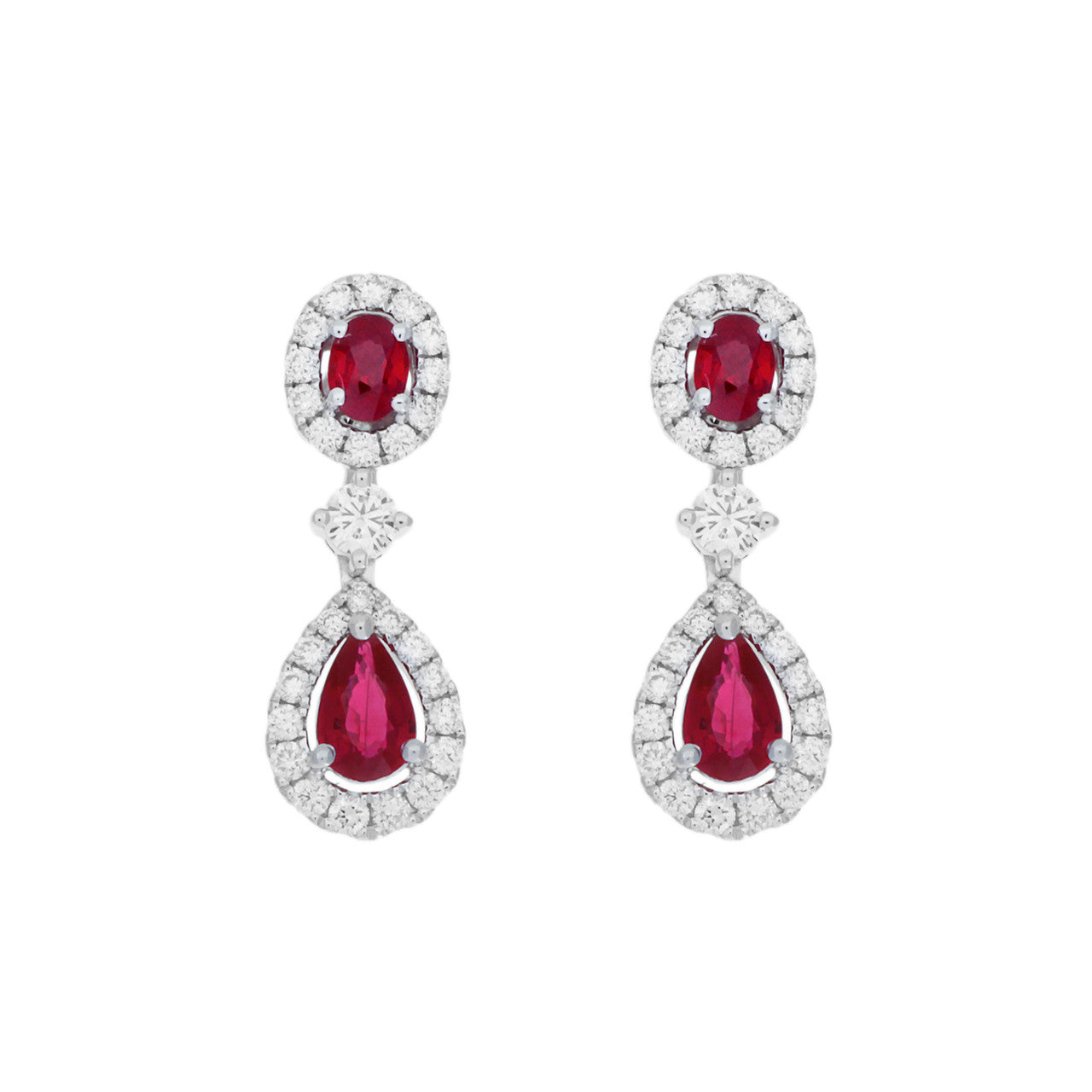 Exclusive 18K White Gold 1.58 Carat Ruby Diamond Drop Earrings — Front View