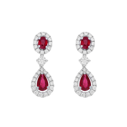 Exclusive 18K White Gold 1.58 Carat Ruby Diamond Drop Earrings — Front View