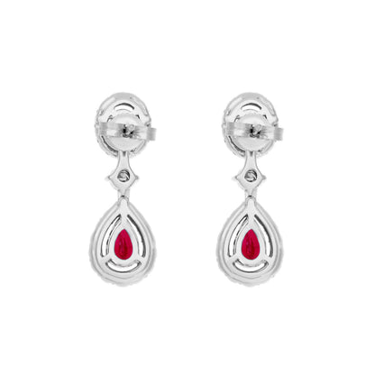 Exclusive 18K White Gold 1.58 Carat Ruby Diamond Drop Earrings — Side View