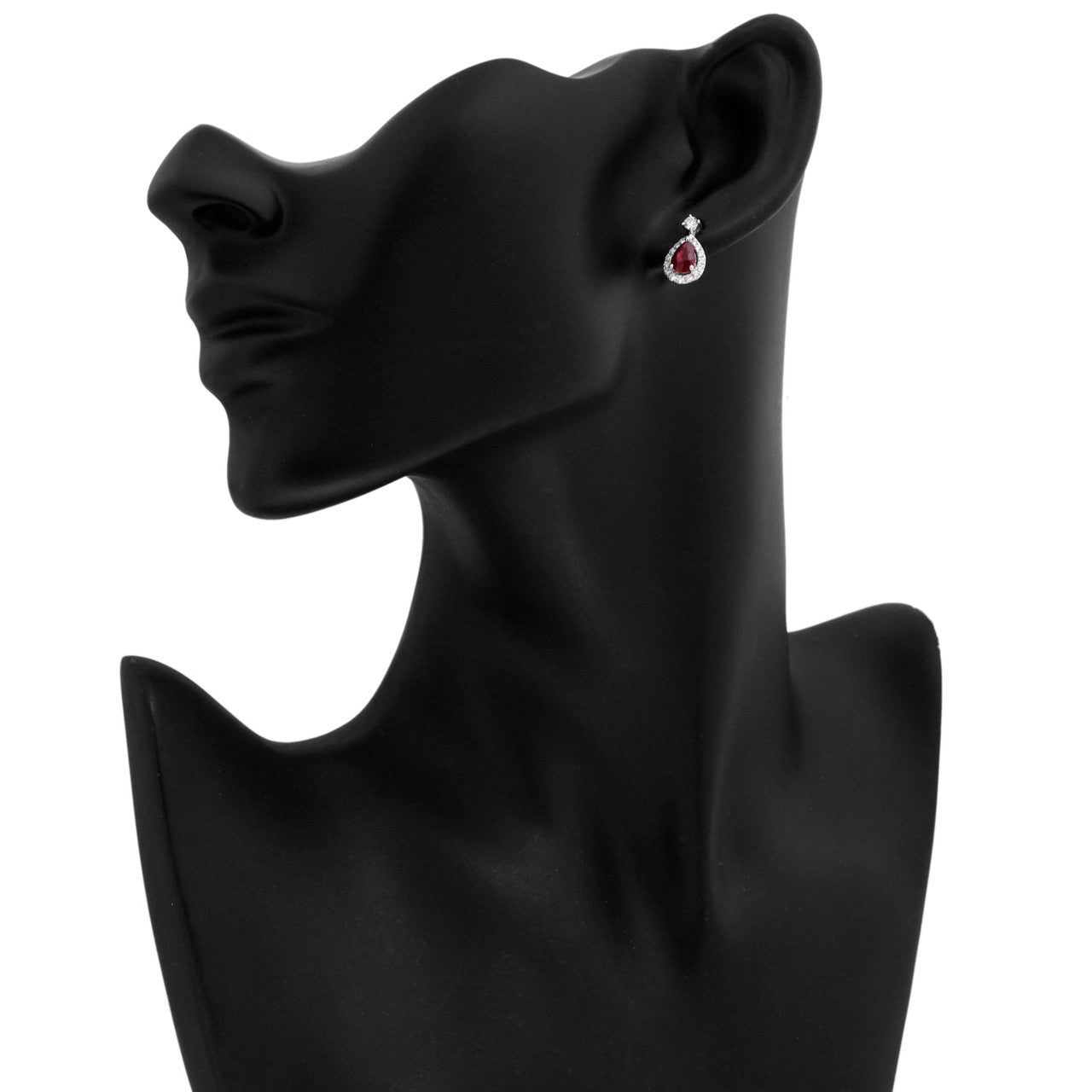 Exclusive 18K White Gold 1.76 Carat Ruby Diamond Drop Earrings — Back View