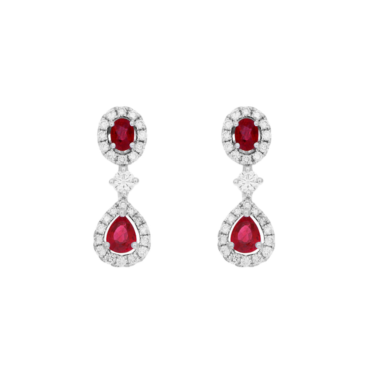 Exclusive 18K White Gold 1.34 Carat Ruby Diamond Drop Earrings — Front View