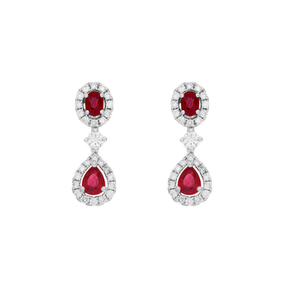Exclusive 18K White Gold 1.34 Carat Ruby Diamond Drop Earrings — Front View