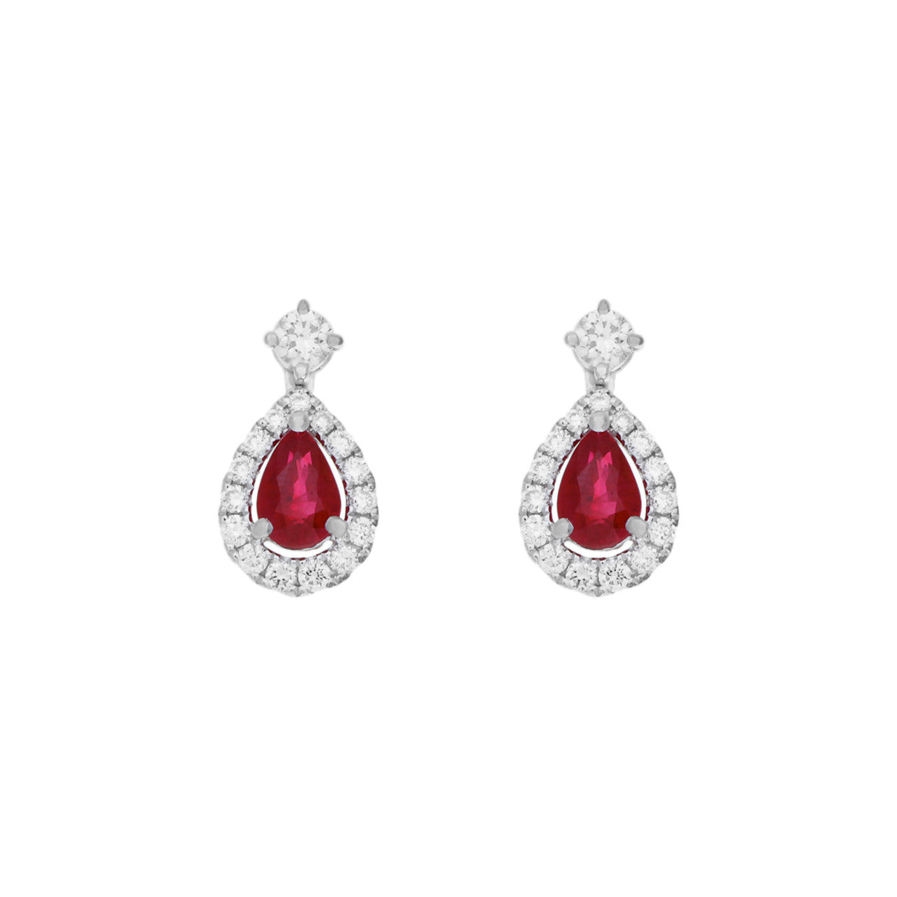 Exclusive 18K White Gold 1.04 Carat Ruby Diamond Drop Earrings — Front View