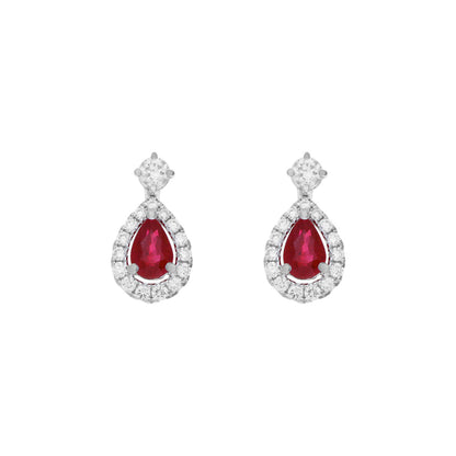 Exclusive 18K White Gold 1.04 Carat Ruby Diamond Drop Earrings — Front View