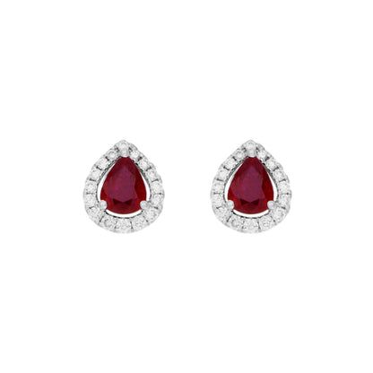 Exclusive 18K White Gold 1.58 Carat Ruby Diamond Earrings — Front View