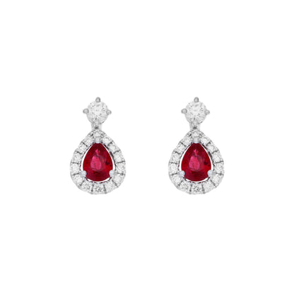 Exclusive 18K White Gold 0.82 Carat Ruby Diamond Drop Earrings — Front View