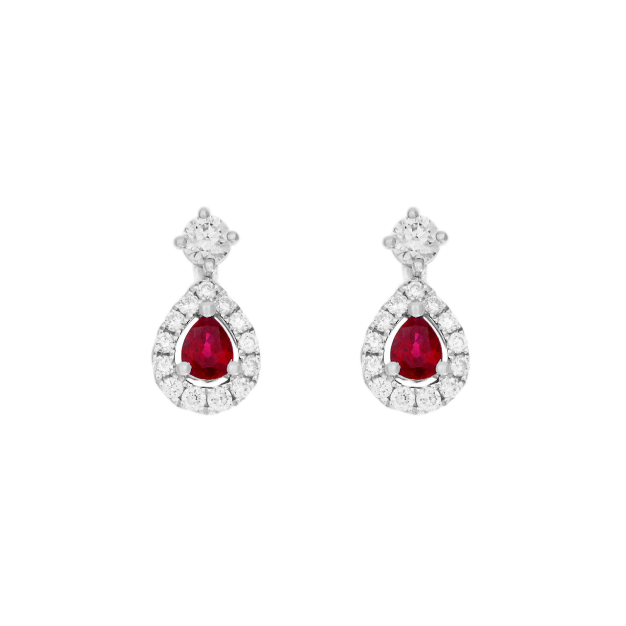 Exclusive 18K White Gold 0.56 Carat Ruby Diamond Drop Earrings — Front View