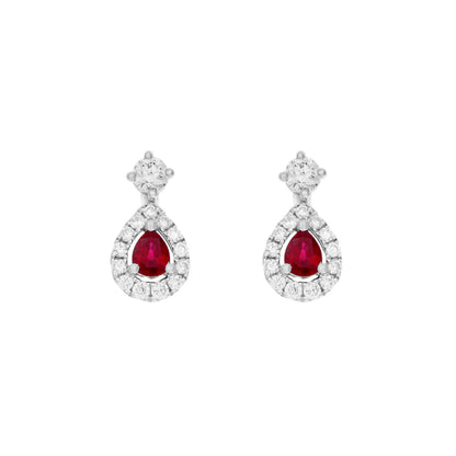 Exclusive 18K White Gold 0.56 Carat Ruby Diamond Drop Earrings — Front View