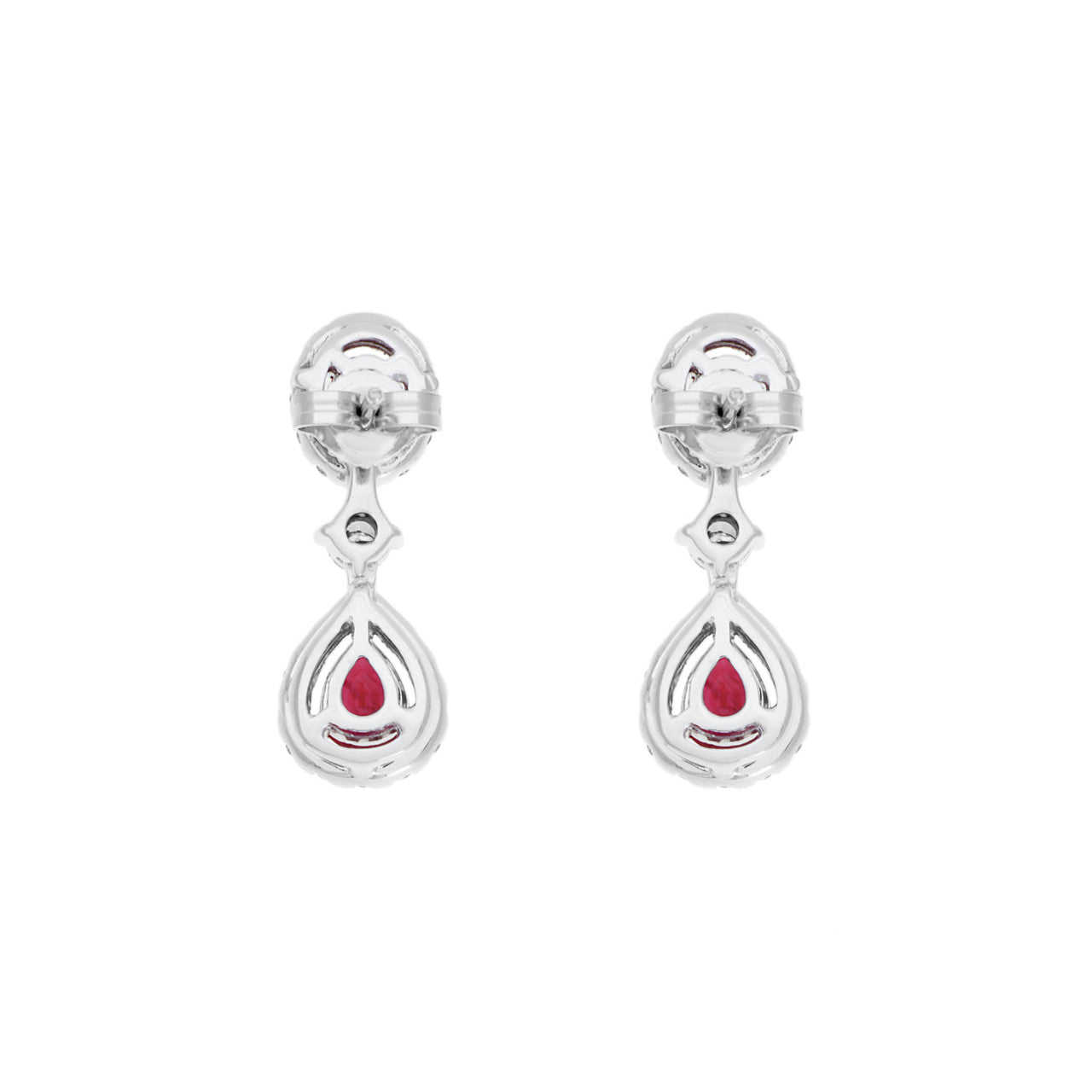Exclusive 18K White Gold 1.34 Carat Ruby Diamond Drop Earrings — Side View