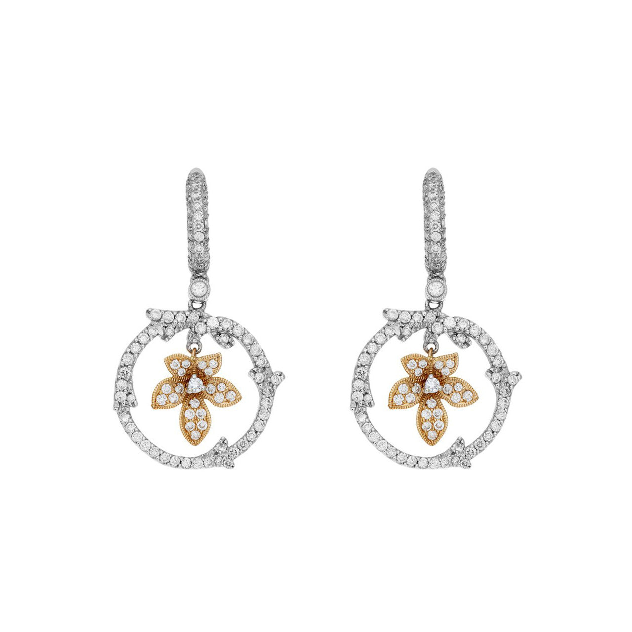 Exclusive 18K White & Rose Gold 1.34 Carat Diamond Drop Earrings — Front View