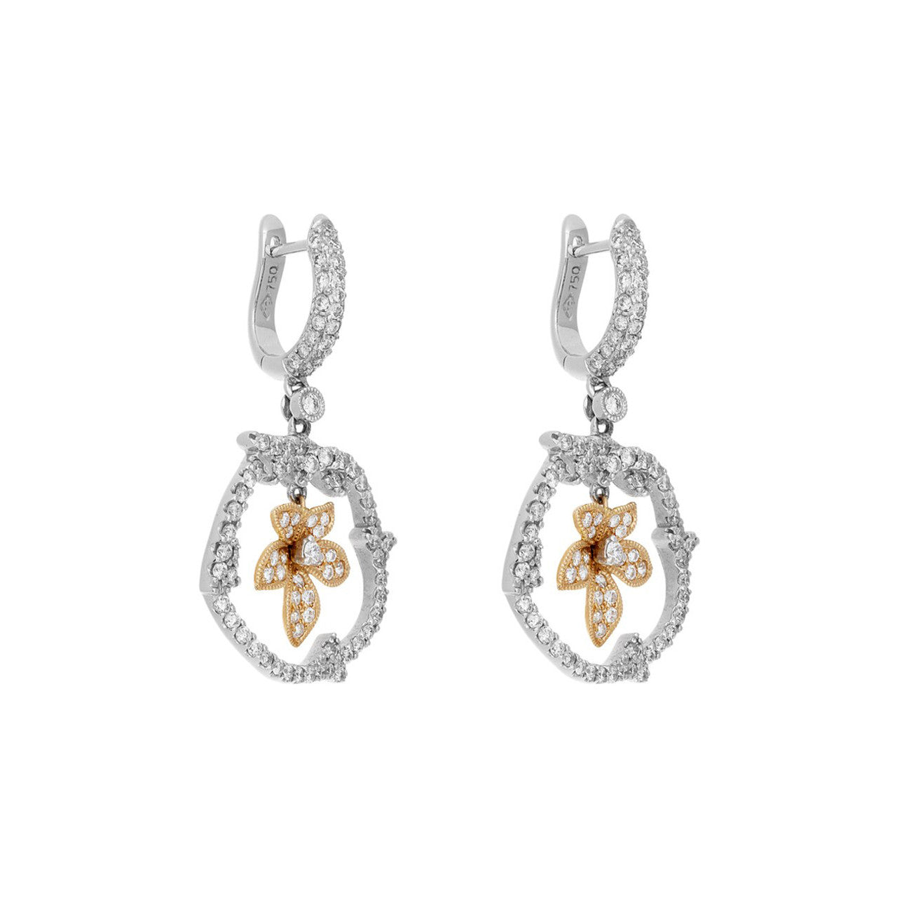 Exclusive 18K White & Rose Gold 1.34 Carat Diamond Drop Earrings — Side View