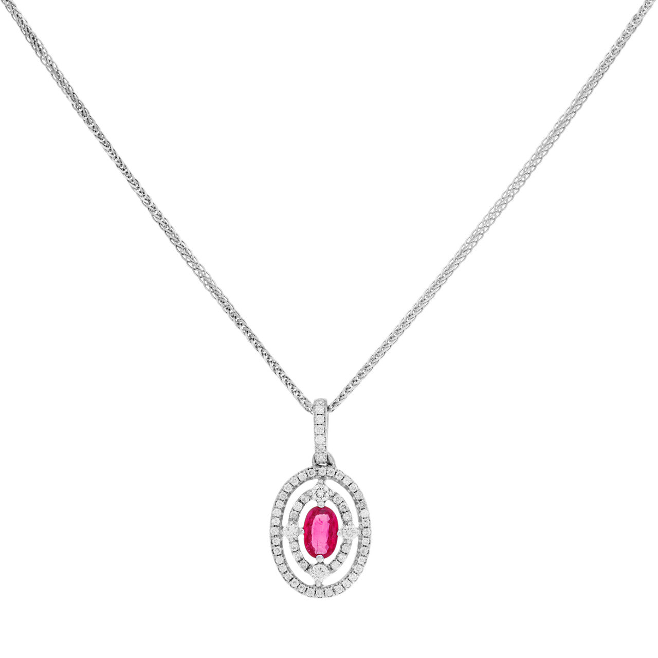 Exclusive 18K White Gold 0.55 Carat Ruby & Diamond Pendant — Front View
