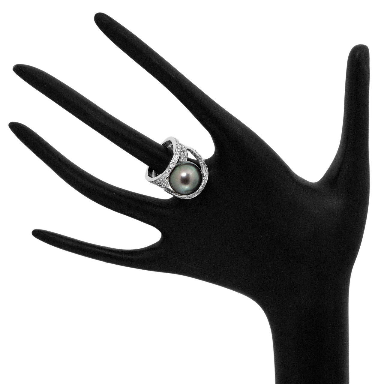 Exclusive 18K White Gold Diamond Tahitian Black Pearl Ring — Top View
