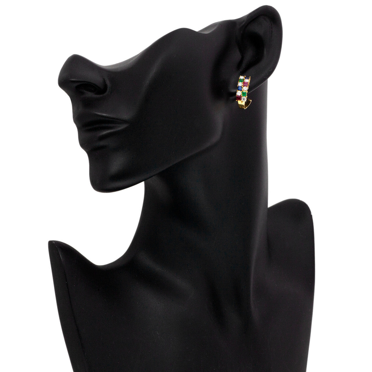 Exclusive 18K Gold Sapphire Ruby Emerald Diamond Earrings — Back View