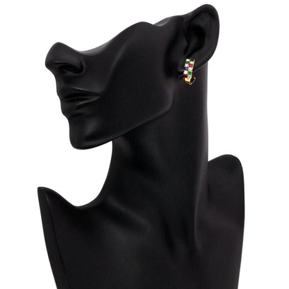 Exclusive 18K Gold Sapphire Ruby Emerald Diamond Earrings — Back View