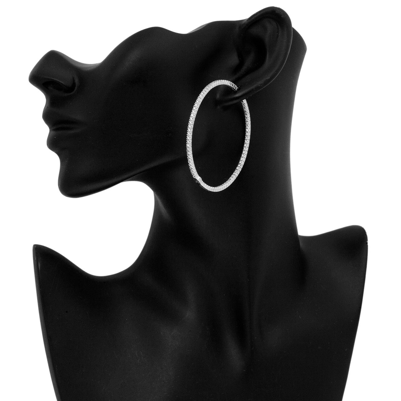 Exclusive 18K White Gold 2.52 Carat Diamond Hoop Earrings — Back View