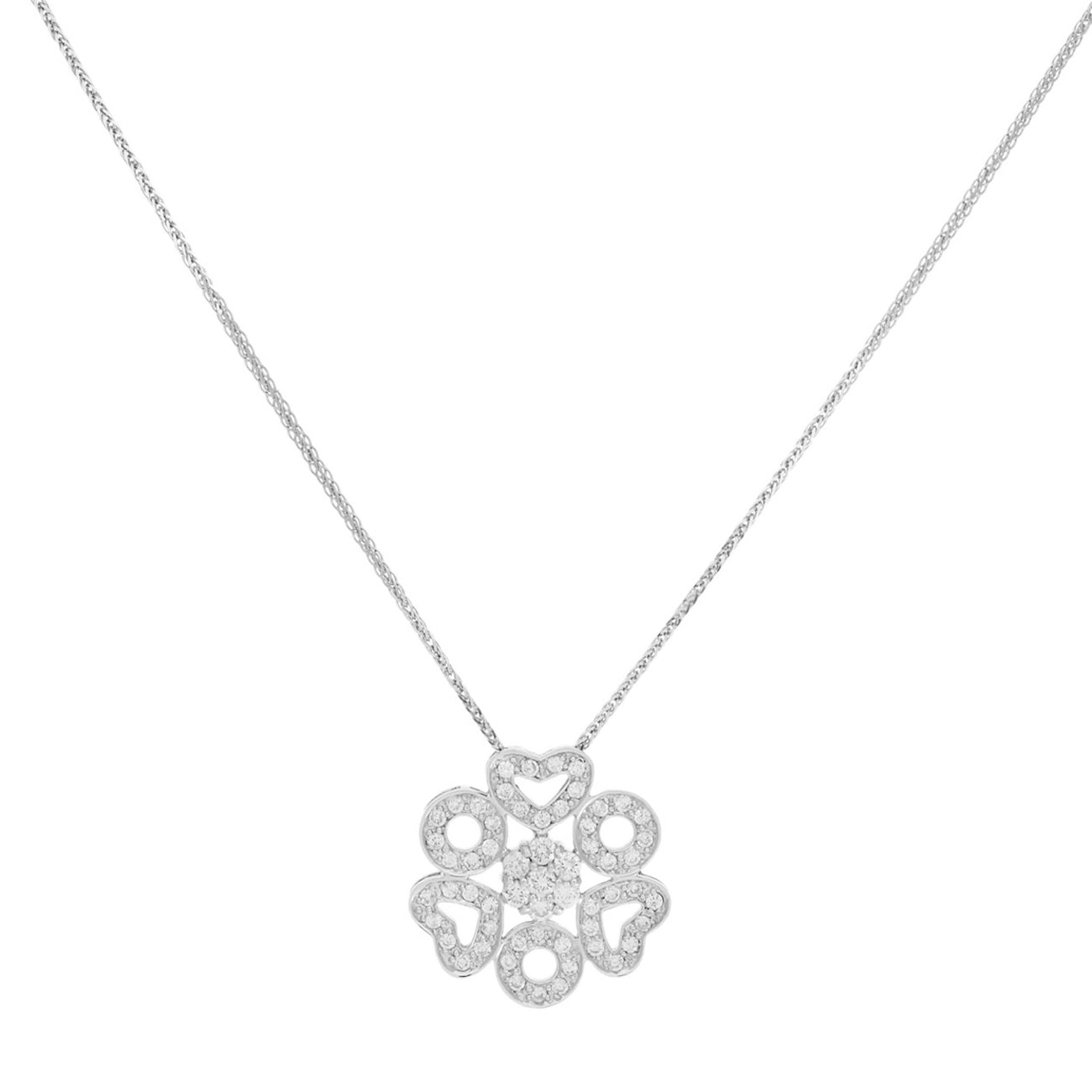 Exclusive 18K White Gold 1.17 Carat Diamond Hearts Pendant — Front View