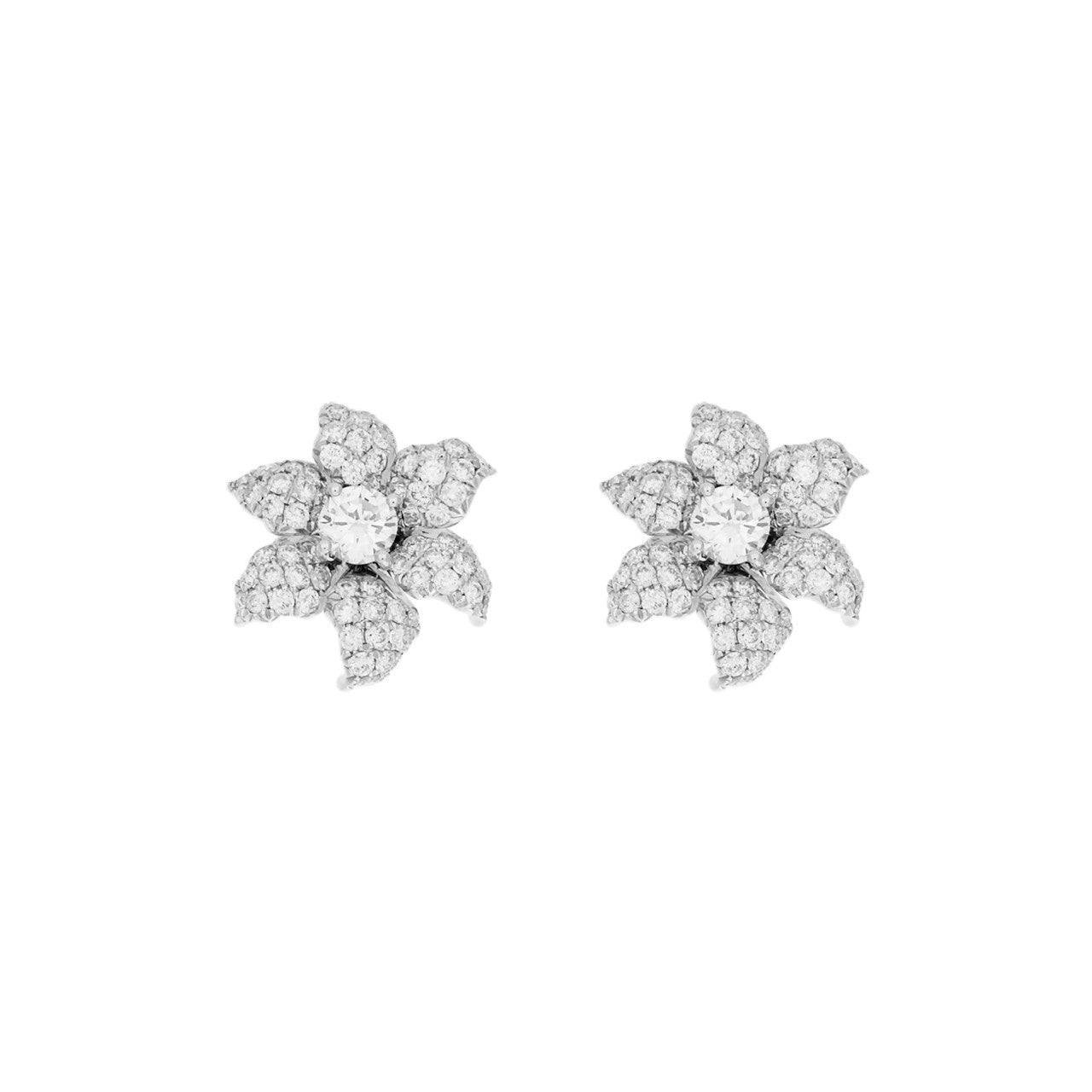 Exclusive 18K White Gold 2.98 Carat Diamond Blossom Earrings — Front View
