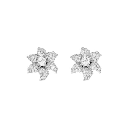 Exclusive 18K White Gold 2.98 Carat Diamond Blossom Earrings — Front View