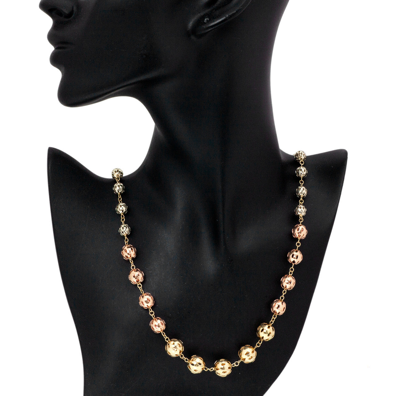 Exclusive 14K Tricolor Bead Necklace — Detail View