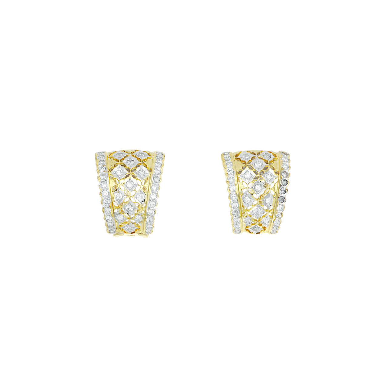 Exclusive 18K Yellow Gold 0.72 Carat Diamond Half Hoop Earrings — Front View