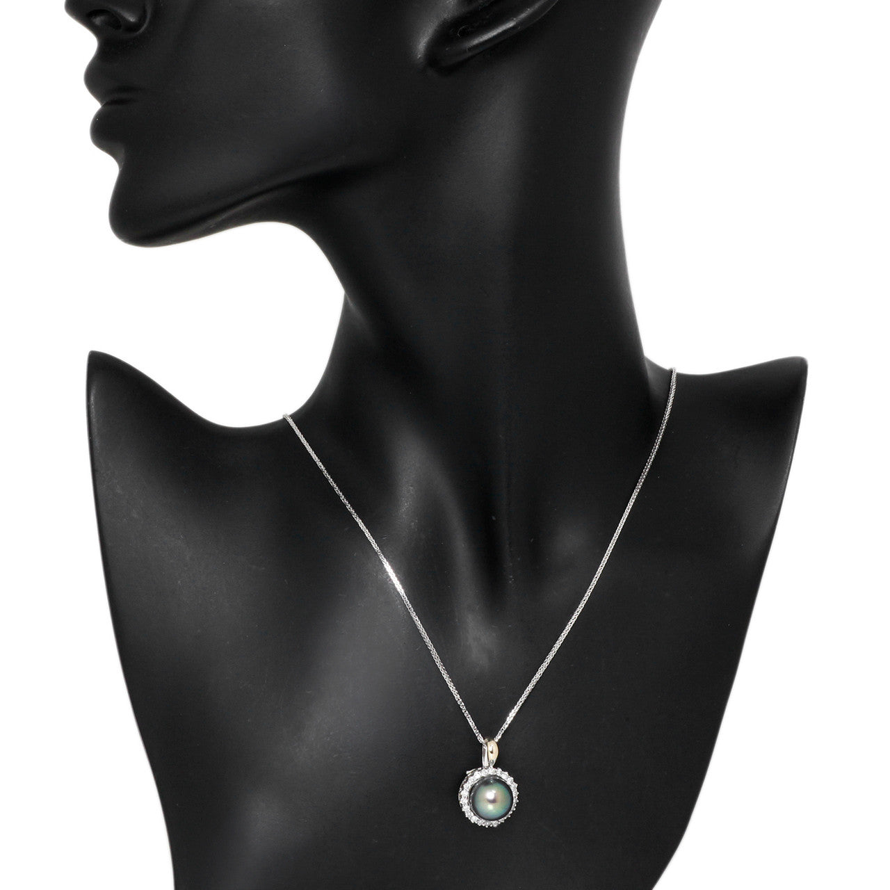 Exclusive 18K White Gold Tahitian Black Pearl Diamond Pendant — Back View