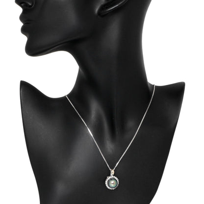 Exclusive 18K White Gold Tahitian Black Pearl Diamond Pendant — Back View
