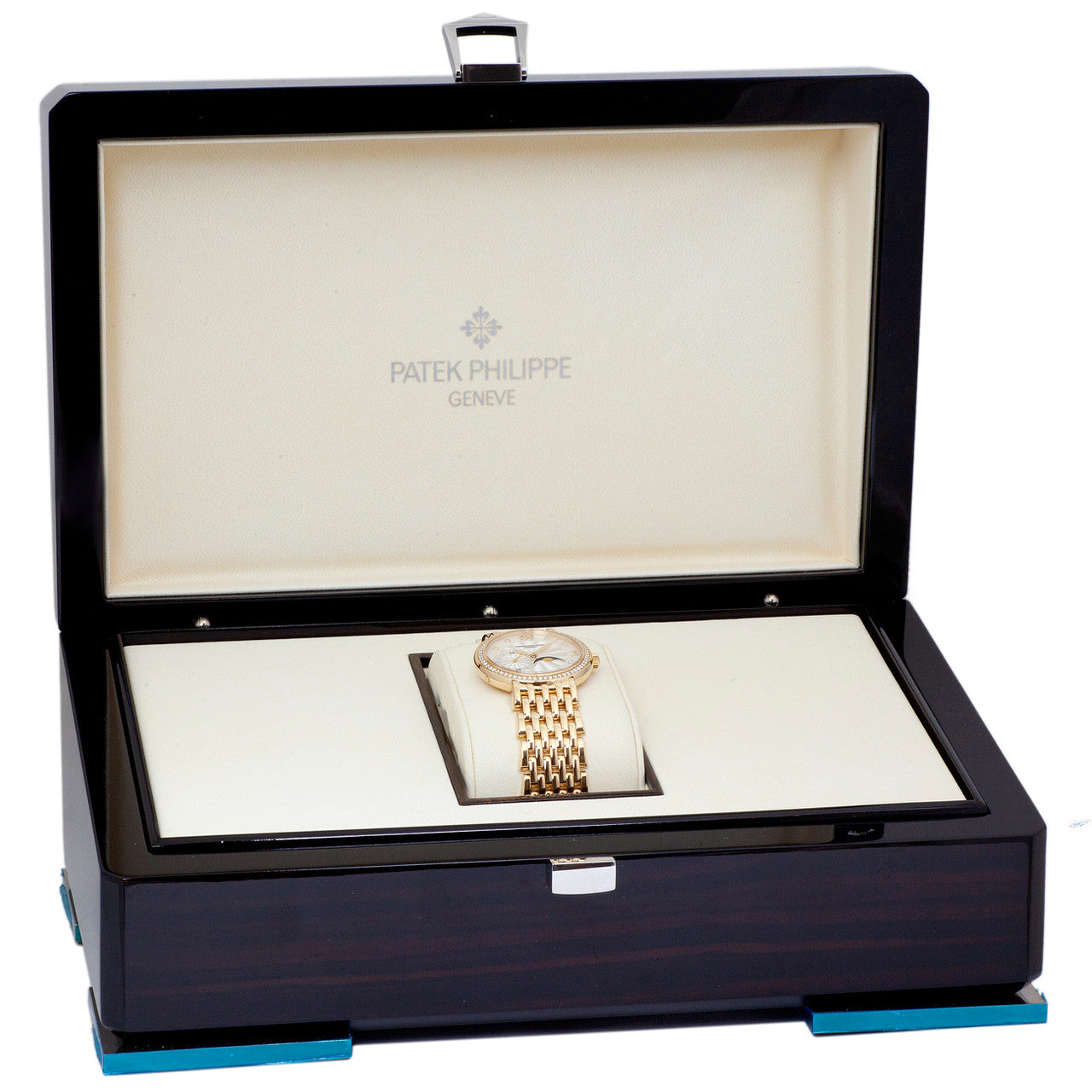 Exclusive Patek Philippe 18K Yellow Gold & Diamond Calatrava Moonphase Ladies Watch 4958-1J — Detail View