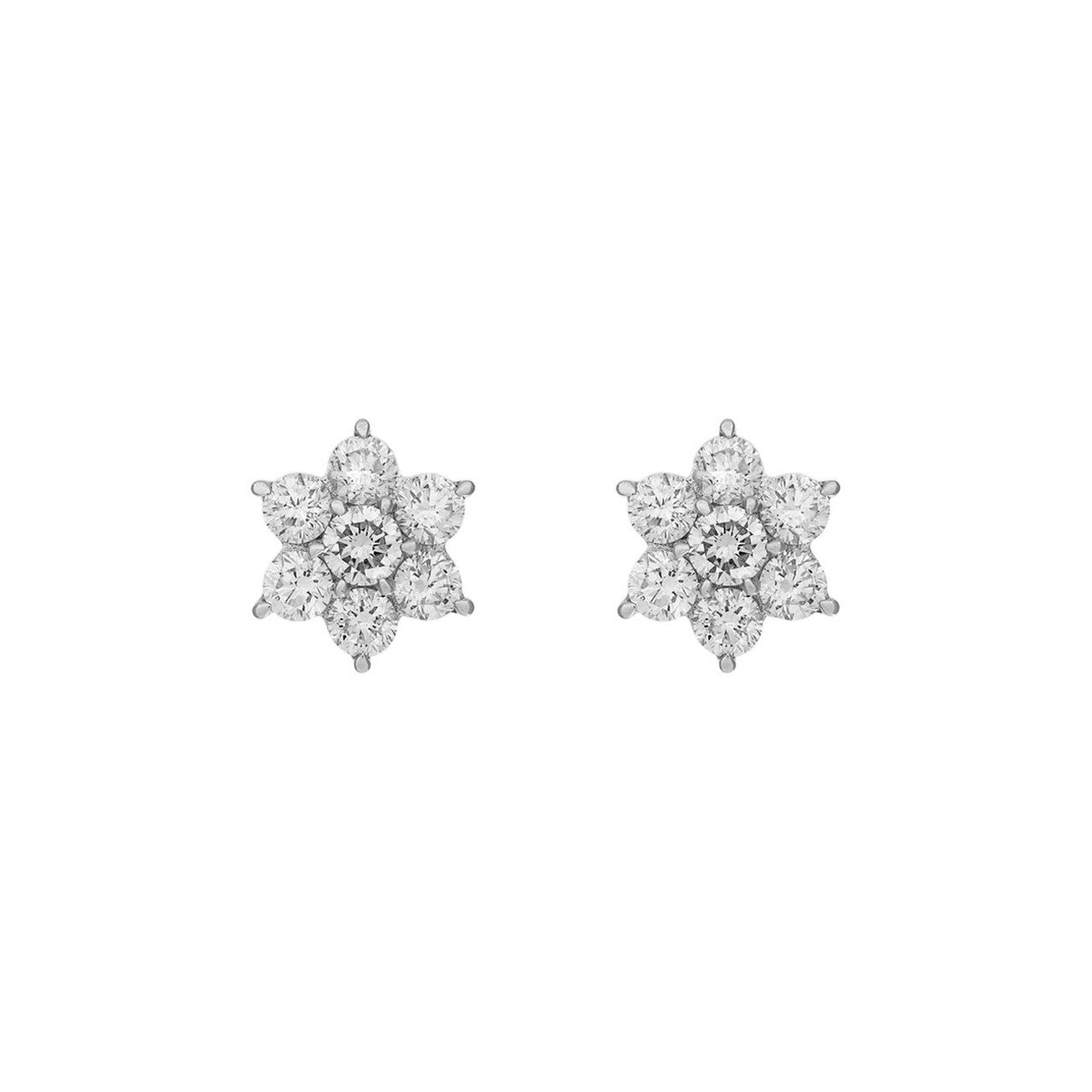 Exclusive 18K White Gold Diamond Blossom Earrings — Front View
