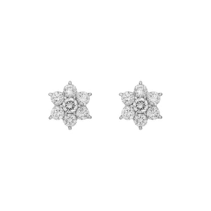 Exclusive 18K White Gold Diamond Blossom Earrings — Front View