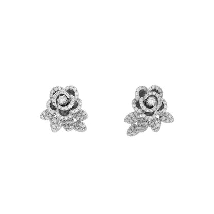 Exclusive 18K White Gold Blossom 1.66 Carat Diamond Earrings — Front View