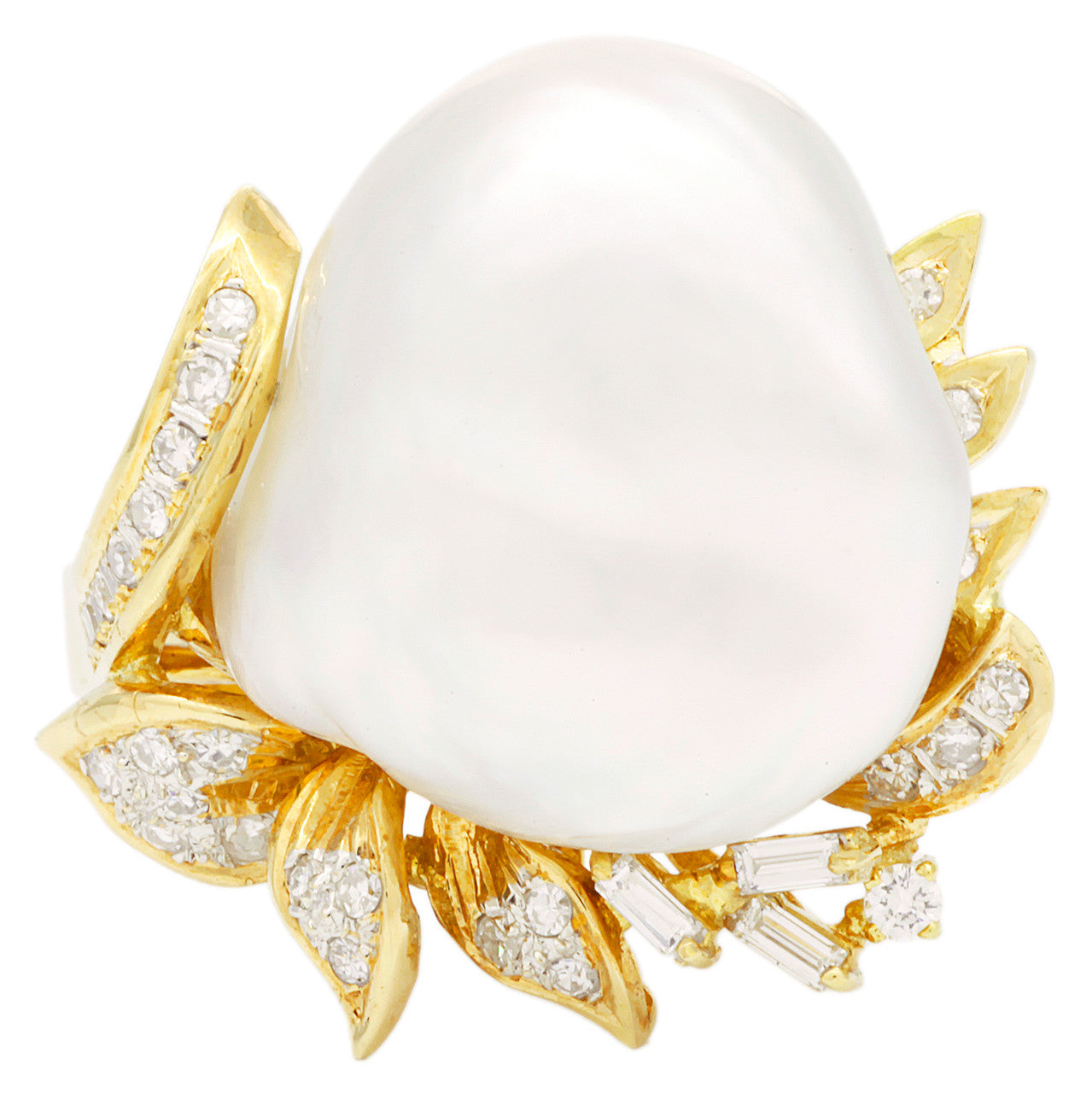 Exclusive 18K Yellow Gold Baroque South Sea Pearl Ring — 4.75 — Front View